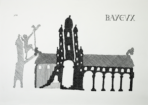 De serie van zeven pentekeningen verwijzen naar het wandtapijt van Bayeux.
Het tapijt werd kort na 1066 vervaardigd en heeft als onderwerp de tocht van Willem de Veroveraar naar Engeland en de slag bij Hastings. De architectuurtjes die her en der op het tapijt voorkomen zijn gearceerd weergegeven.