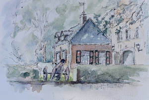 Schetsen met pen en aquarel, pastel en tekeningen