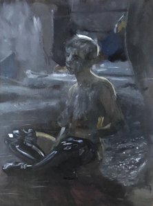 Tijdens de eerste lockdown van 2020 heb ik geprobeerd een consistente serie expressionistische werken te maken, met het harde, grimmige handschrift van Beckmann en Grosz in het achterhoofd. Handschrift, licht, veel donker, atmosfeer.