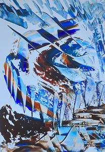 Ik maak mijn abstracten volgens het principe van de georganiseerde chaos, waarbij de organisatie de keuze is van: kleuren, paletmessen, troffels en de keuze van de muziek.
Deze keuzes resulteren in een soort van paletmessendans, en/of troffelswipe op papier of doek.