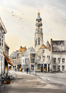 Aquarellen van markante stadsgezichten in Middelburg