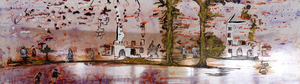Skyline op transparante drager epoxy fragiele ijzeren frame met zware ijzeren grondplaat.