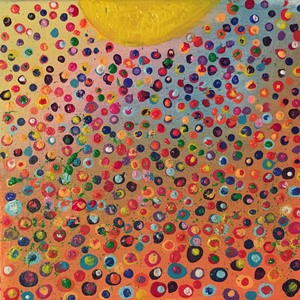 Kleurrijke schilderijen met abstract bloemenlandschap.