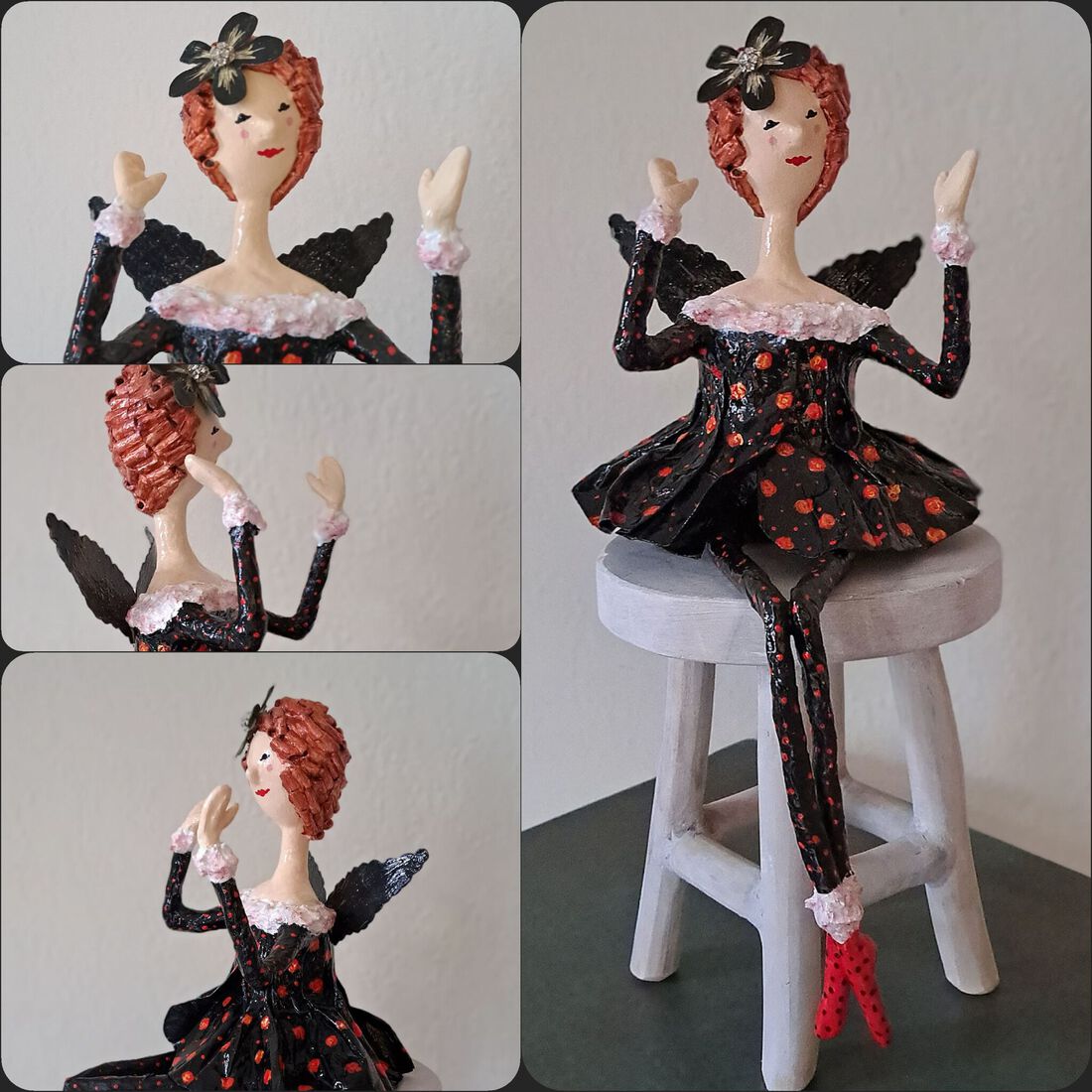 Happy Angel zwart met rode roosjes