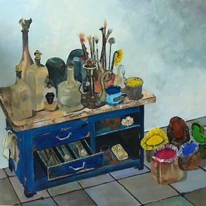 Voor een stilleven maak ik vaak een opstelling in mijn atelier om na te schilderen