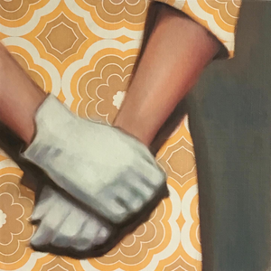 Olieverf schilderijen en mixed media op vintage behangpapier