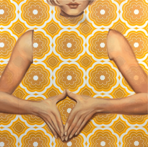 Olieverf op vintage behang