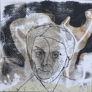 Serie van 12. Collage eigen werk, monoprint, tekenen op oude wadden vaarkaart uit 1957, gevonden bij een kringloopwinkel