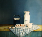 Mijn stillevens stel ik voornamelijk samen met voorwerpen die ik hier en daar verzamel.Ik probeer een zodanige compositie te maken dat alle voorwerpen als het ware een geheel vormen.