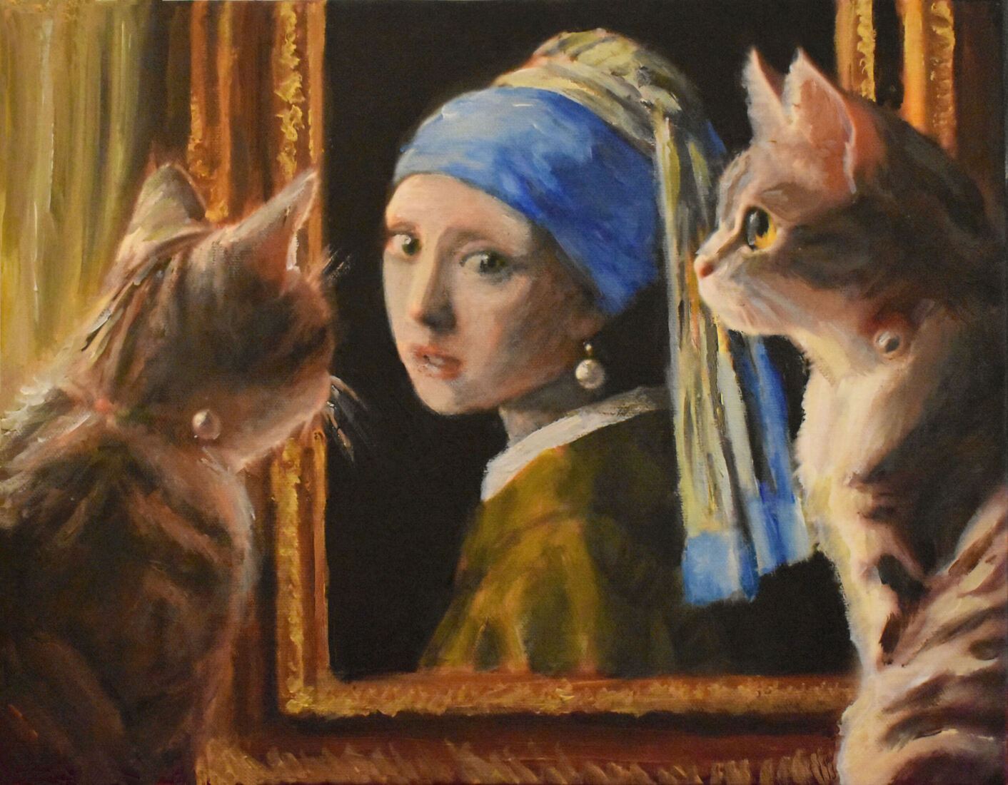 watching girl with a pearl earring cat edition