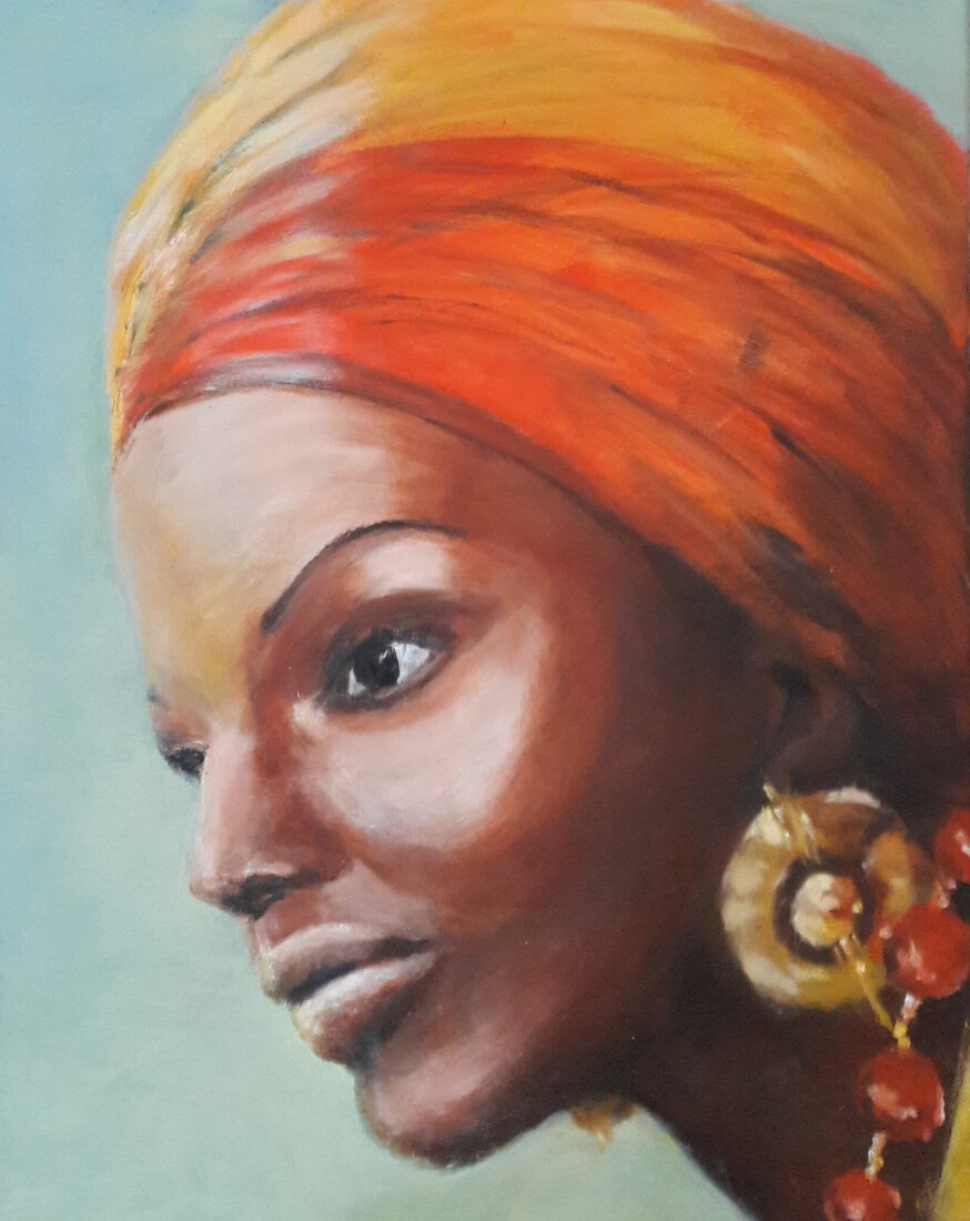 Vrouw met oranje hoofddoek