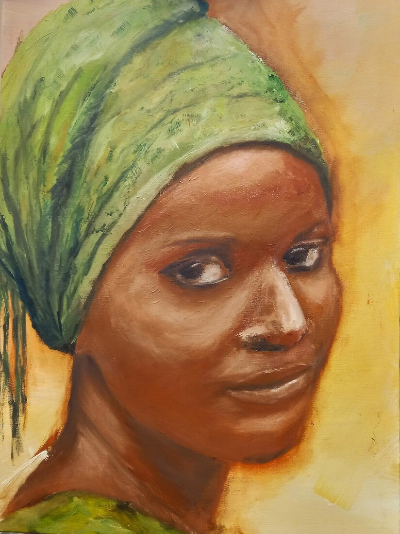 Vrouw met groene hoofddoek