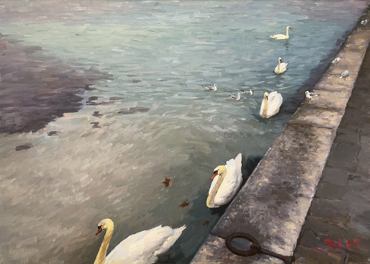 Oever van Genève-meer in winterochtend