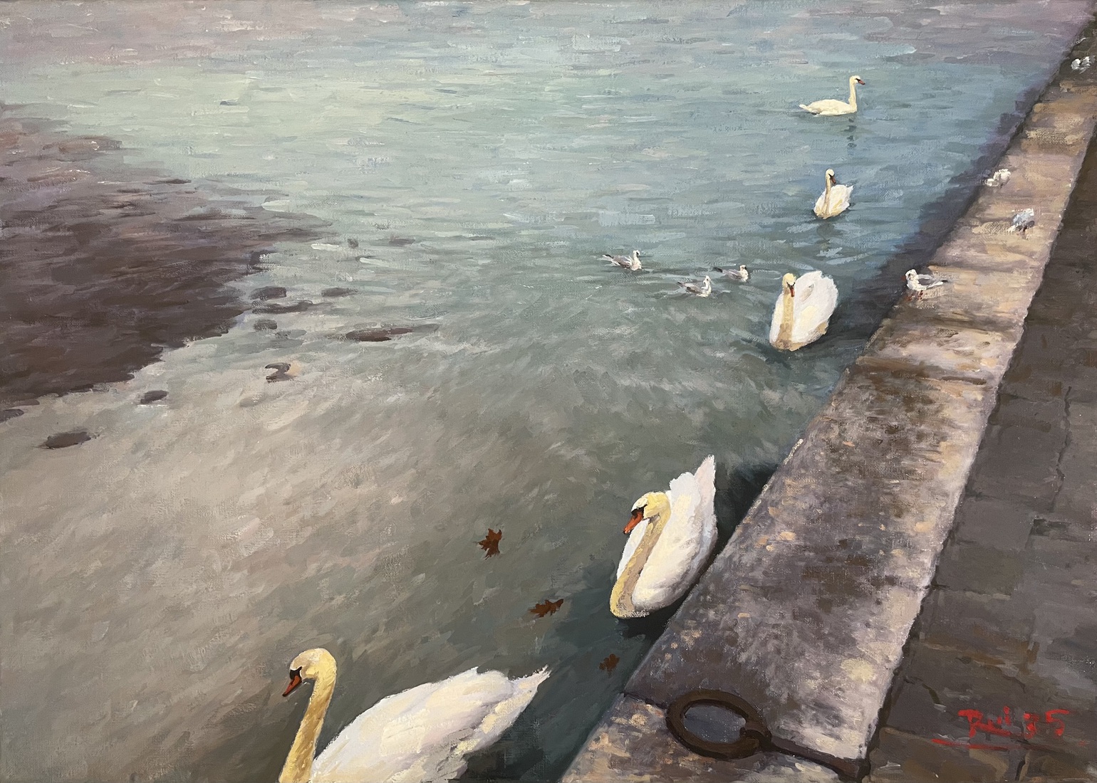 Oever van Genève-meer in winterochtend