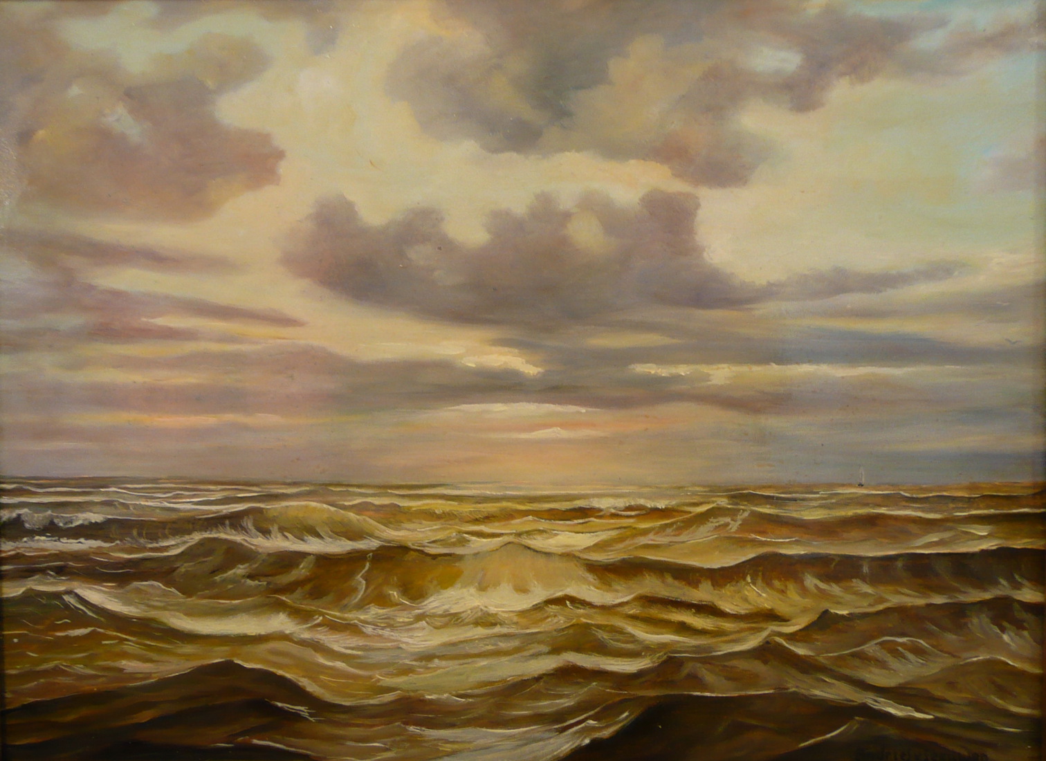 Zee met bootje aan de horizon