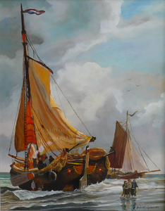 Maritieme schilderijen, zeegezichten, bomschuiten