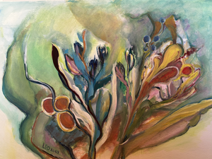 Bloemen zijn het uitgangspunt van deze schilderijen.