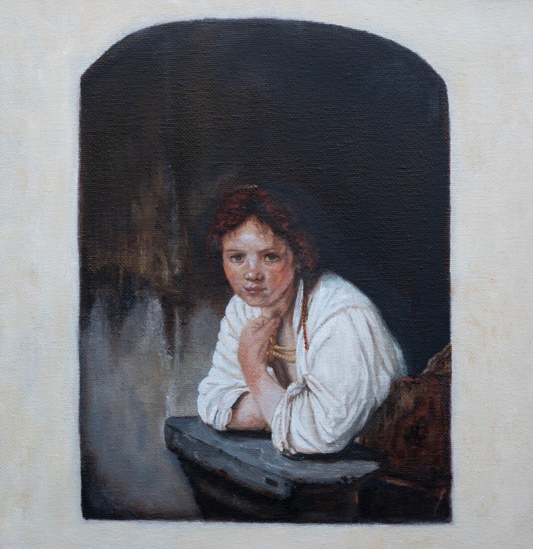 MEISJE LEUNEND OP DE VENSTERBANK