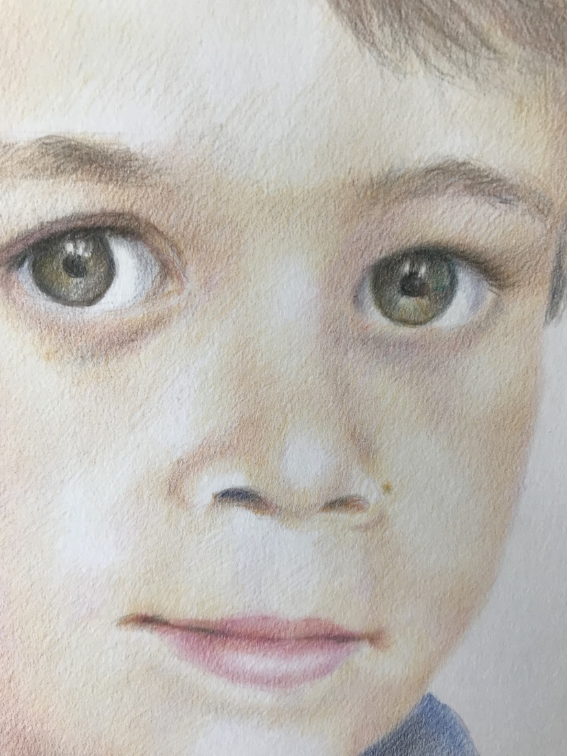 Olivier kinderportret in kleurpotlood detail