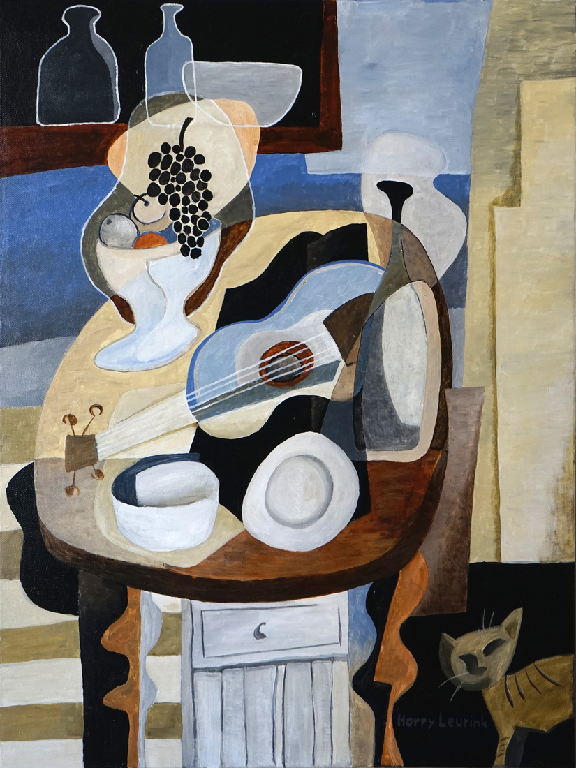 Stilleven met gitaar en fruitschaal