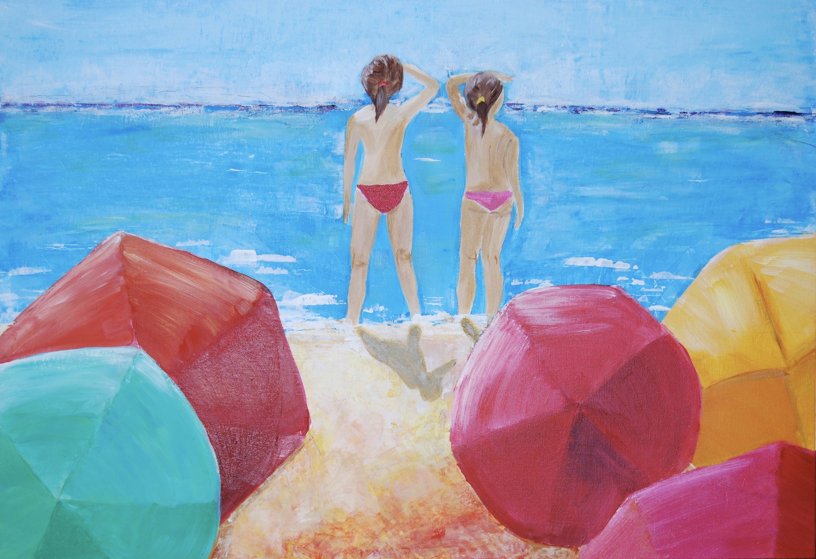 Dochters aan het Italiaanse strand