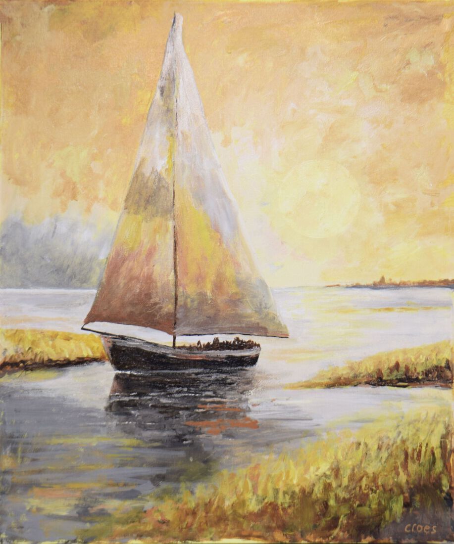 Zeilboot in avond zon