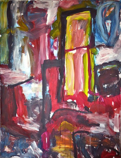 'Vue de Culemborg' - groot abstract schilderij, samen geschilderd door BenFo: Ben Vollers & Fons Heijnsbroek; te koop