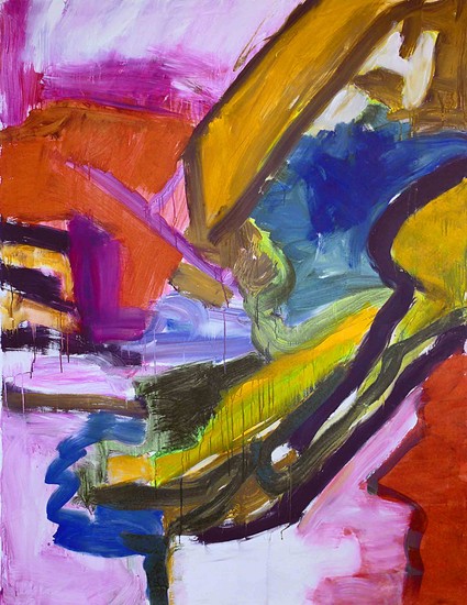 'Gebroken landschap' - een groot abstract schilderij; samen geschilderd door BenFo: Ben Vollers & Fons Heijnsbroek; te koop
