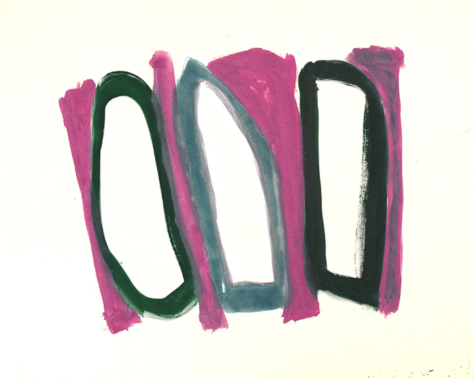 'Three holes' - abstracte gouache met open boog-vormen nr. 6.473 - * verkocht; Fons Heijnsbroek