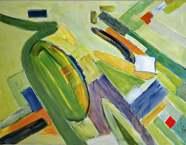 'Haven-bekken van IJmuiden vanuit de lucht' - abstract schilderij, gratis kunst en nog beschikbaar