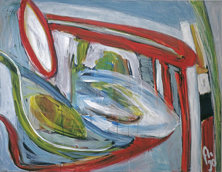'Abstract landschap met ovale schijven' - groot schilderij; niet meer beschikbaar; Fons Heijnsbroek