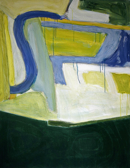 'Staand abstract landschap' - een groot schilderij op doek; verkocht