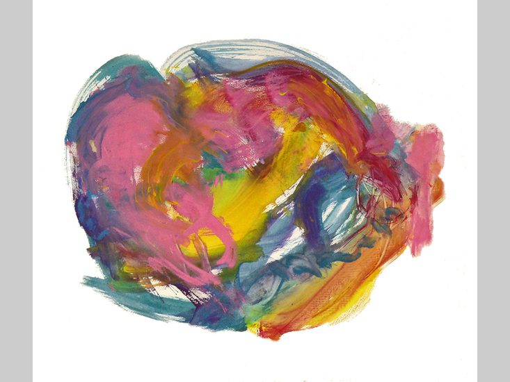 'Tricky Figure' - kleurig abstract schilderij op papier; niet meer beschikbaar - ​​​​​​Fons Heijnsbroek