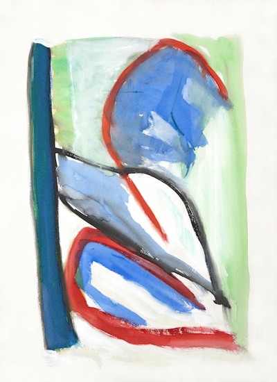 'Blauwe lucht', nr. 6.148 - abstracte gouache op papier; verkocht