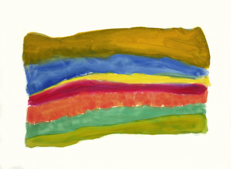 'Hollandse Zomer', gouache nr. 6.386; kleurig abstract landschap - * gratis kunst / nog beschikbaar