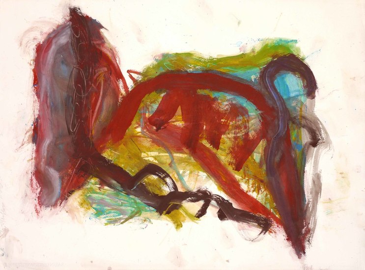 'After-flow' - abstract expressief schilderij op papier; nog beschikbaar; Fons Heijnsbroek