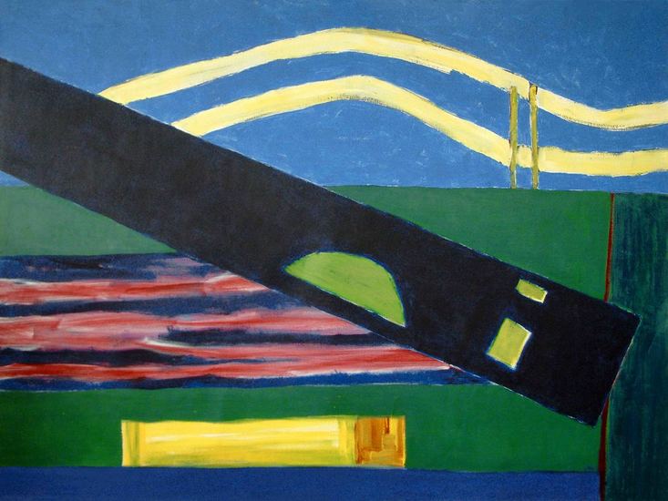 'Abstract landschap met diagonaal'; een groot abstract schilderij op doek - gratis kunst en nog beschikbaar