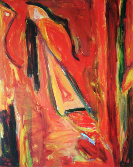 'Rouge on the glass' (nr. 4.090) - groot schilderij / * Gratis abstracte kunst, maar niet meer beschikbaar; Fons Heijnsbroek