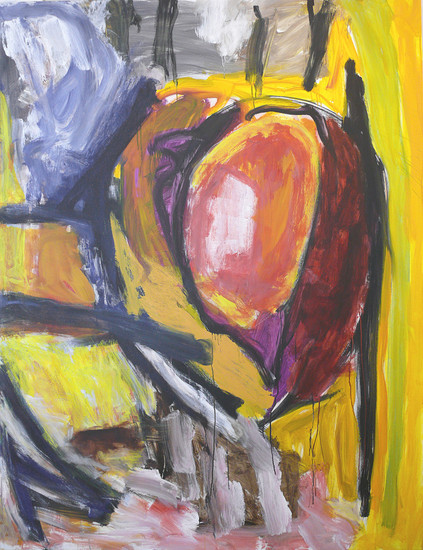 'Da geht die Sonne unter' - een modern, abstract en groot schilderij van Benfo; samen geschilderd door Ben Vollers & Fons Heijnsbroek; te koop