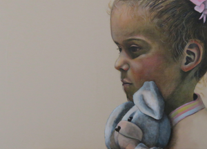 In mijn portretten probeer ik altijd iets van de persoon uit te drukken door kleurgebruik en/of toevoeging van een voorwerp