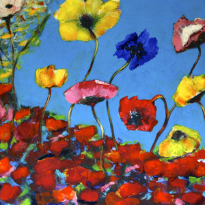 Kleuren en vormen van bloemen vormen de inspiratie voor de bloemenschilderijen