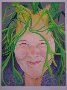 De portretten hebben een verrassende spanning tussen het uiterlijk en innerlijke van het hoofd. Uitdrukkingen in het gezicht worden gesierd door vormen uit de natuur. 
