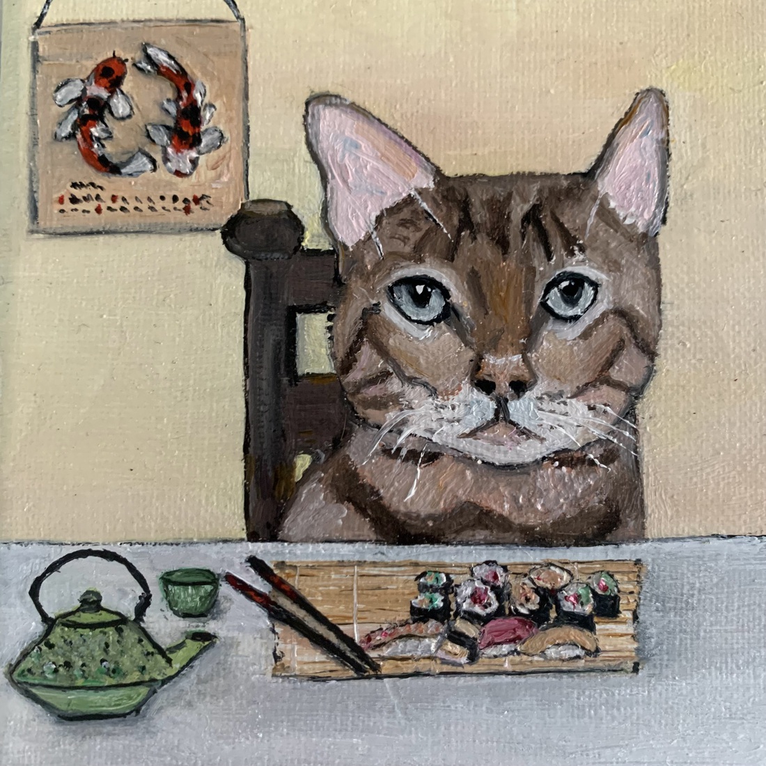Kat met sushi