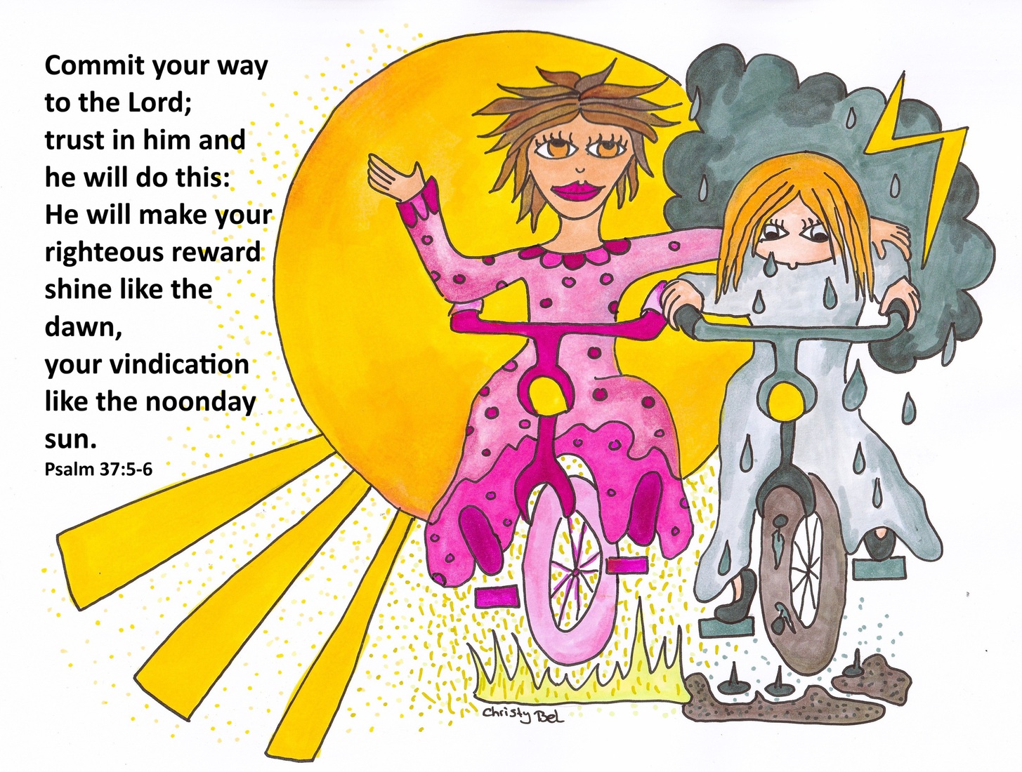 Bike sunillustration with english bible verse 