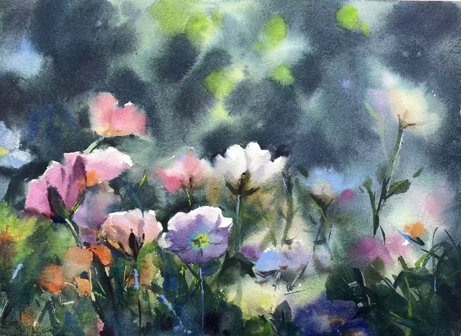 Wilde bloemen in de mist
