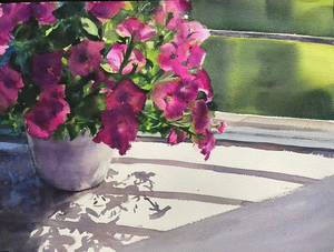 Een verzameling sfeervolle, verstilde bloemstillevens. Deze serie verkent het samenspel van natuurlijk licht, zachte texturen en diepe schaduwen in aquarel. Elk werk legt de vergankelijke schoonheid van bloemen vast en nodigt de toeschouwer uit tot een moment van rust en introspectie.