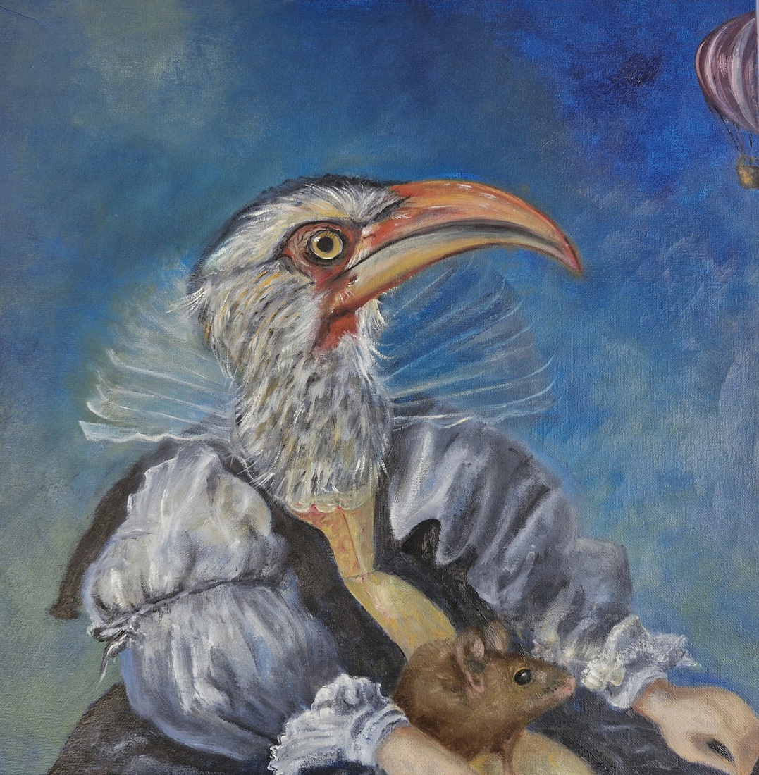 Geelsnaveltok in middeleeuwse kleding