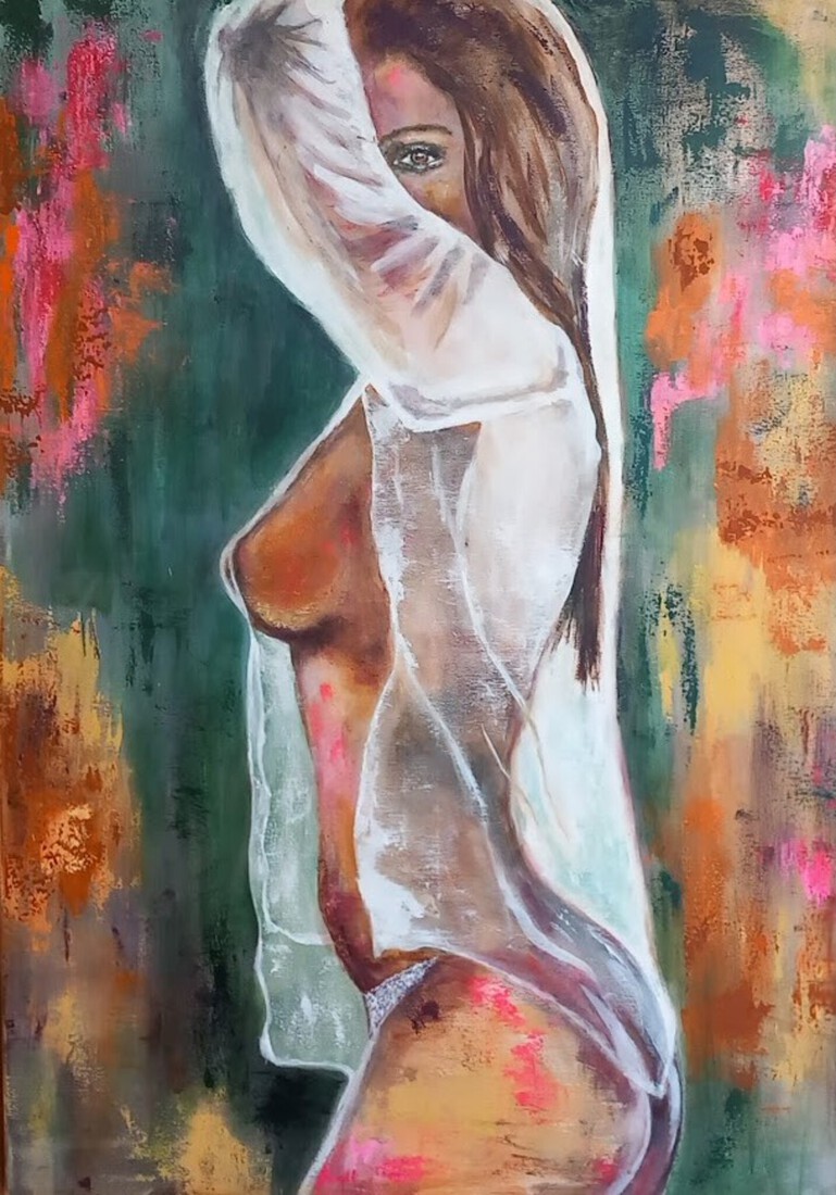 Portret acryl vrouw verkocht