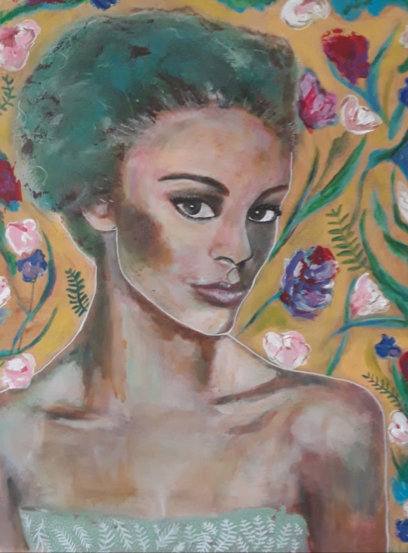 Portret acryl vrouw verkocht