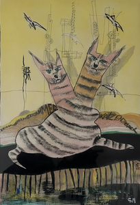 Diverse fantastische landschappen of dieren in gewassen pentekeningen. 